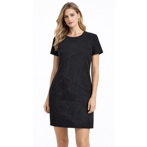 90s Maren Vintage Black Suede Moleskin Dress 12 Minimalist Classic Goth Academia